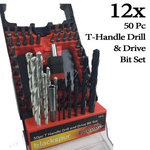 12x 50 Piece T Handle Drill and Drive Bit Set For DIY Builders Joiners Carpenters Etc