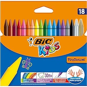 20 x BIC Kids Plastidecor Colouring Crayons - Assorted Colours, Cardboard Wallet of 18