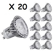 20 x GU10 LED Light Bulbs 3W Warm White Energy Saving Bulbs