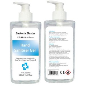 12  Bacteria Blaster Hand Sanitiser Gel 500ml CE Approved