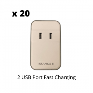 20 x Recharge 2 Port USB Fast Wall Charger 4.8A 