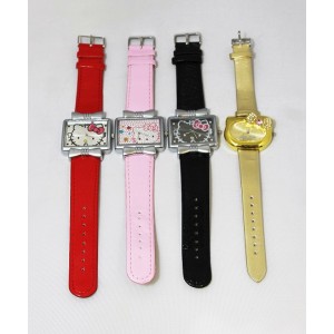 16 x Fashion Hello Kitty Square Watch with Bow Knots Wristwatch with Leather Strap